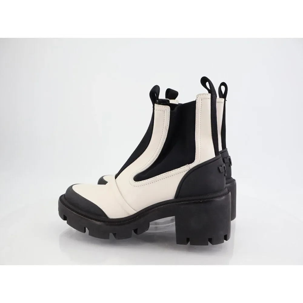 Tory Burch Women's Chelsea Lug Sole Ankle Boots Size 7.5 Black White Slip On